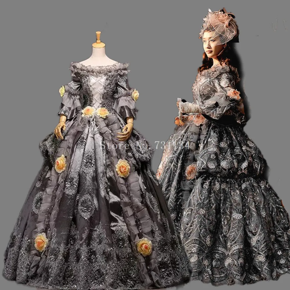 Высококачественное винтажное серое платье 18-го века в стиле рококо барокко Марии Антуанетты платье на бал эпохи Возрождения платья для карнавала
