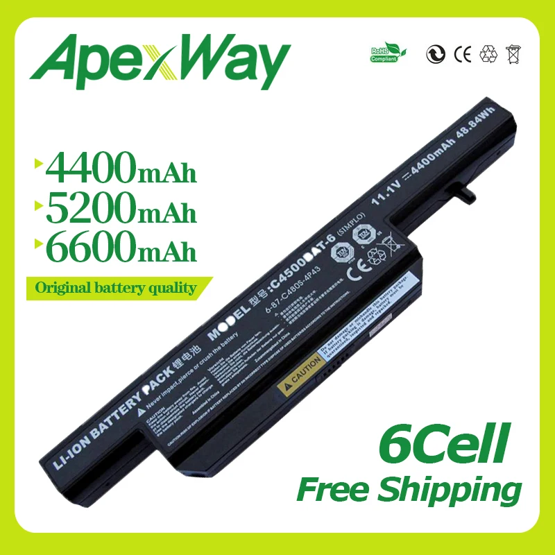 

Apexway 11.1V laptop battery for Clevo W150 W240C W250H B4105 KB15030 C4500BAT-6 C4500BAT 6 B4100M C4500 C4500Q C4501 C4505