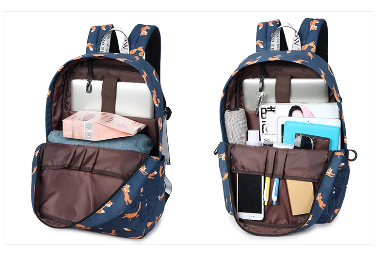 WINNER Cute Animal Fox Printing School Backpacks Waterproof Women Bag Laptop Backpack Female Mochila Bolsas E Sacolas (24)
