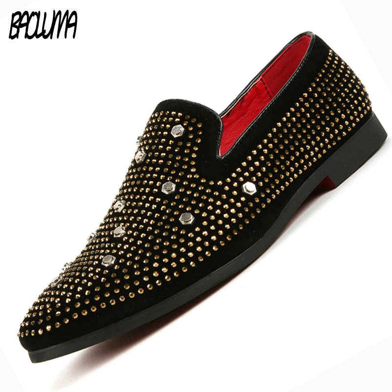 

BAOLUMA Big Size 38-47 Business Men's Basic Casual Shoes Black Gold Leather Cloth Elegant Design Handsome Shoes