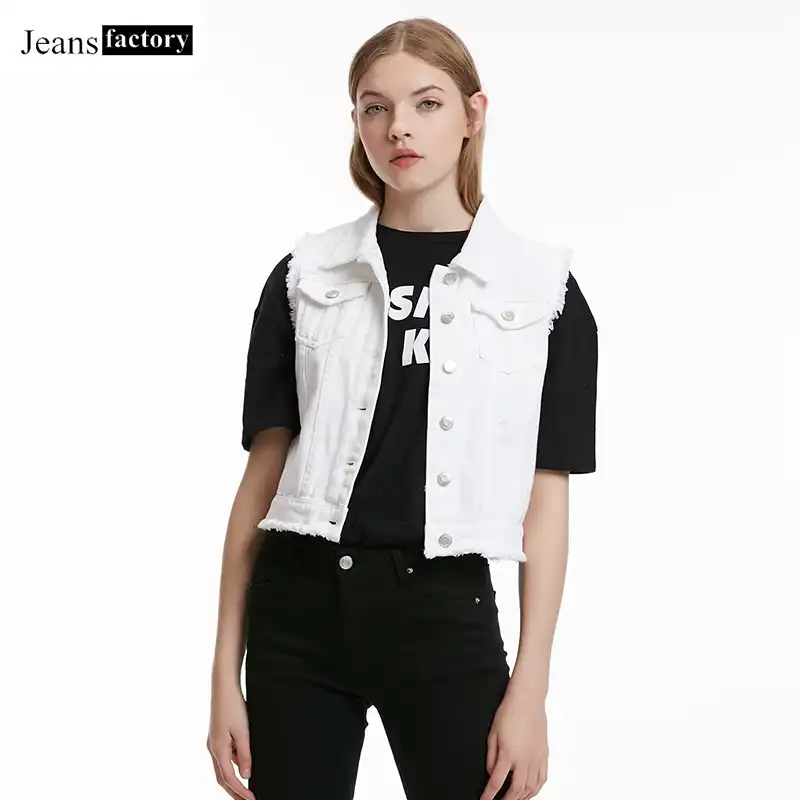 white sleeveless jean jacket