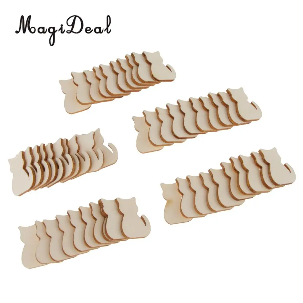 MagiDeal 50pcs Vintage Blank Cat Cutout Wooden Chips Scrapbooking Embellishment Home Decor Toy DIY Craft
