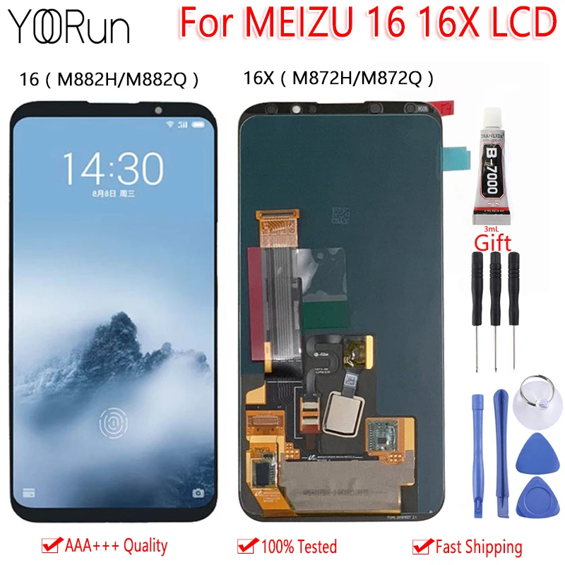 

6.0" For Meizu 16 16th M882H M882Q Super AMOLED LCD Display Touch Screen Digitizer Free Tool For MEIZU 16X LCD M872H M872Q