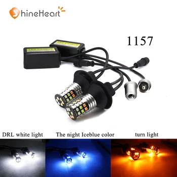 

High quality 12v 24v T20 1157 DRL turn signal LED light with canbus Driving white light, turning yellow light, night ice blue