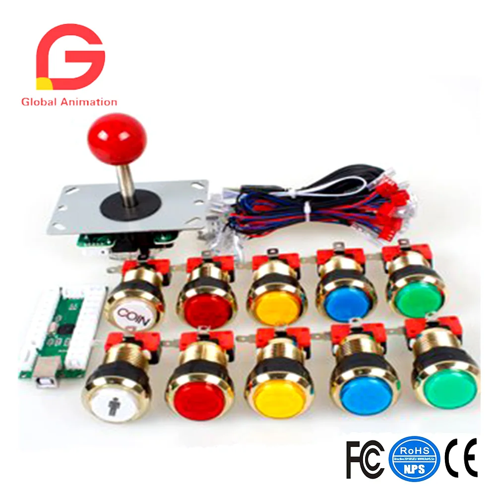 

One Player Arcade DIY Kits Parts USB Encoder To PC Joystick + 5Pin Sticker + Gilded 1 Players Coin LED Lamp Lights Push Buttons