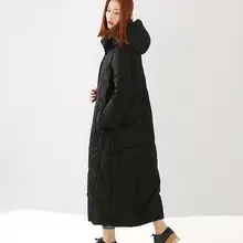 Длинное пуховое пальто размера плюс, толстое зимнее пуховое пальто, длинное пуховое пальто с капюшоном, зимнее пальто