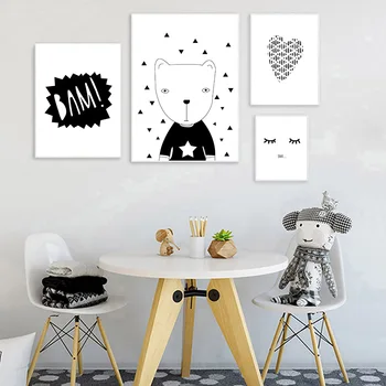 

Cartoon Wall Art Canvas Painting Black White Poster Nursery Prints Nordic Kids Decoration Pictures Baby Boy Bedroom Decor