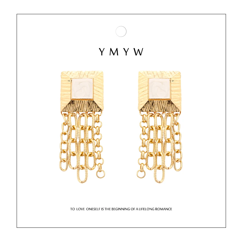 

YMYW Fashion Za Zinc Alloy Golden Tassel Chain Drop Earrings Retro Hyperbole Statement Female Holiday Pendientes Mujer Moda 2018