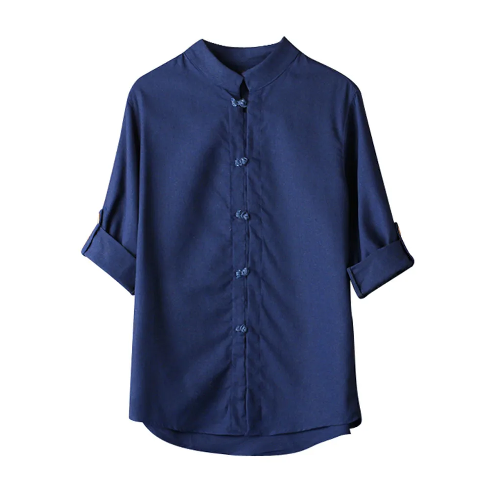 Men Classic Chinese Style Kung Fu Shirt Tops Tang Suit 3//4 Sleeve linen Blouse L