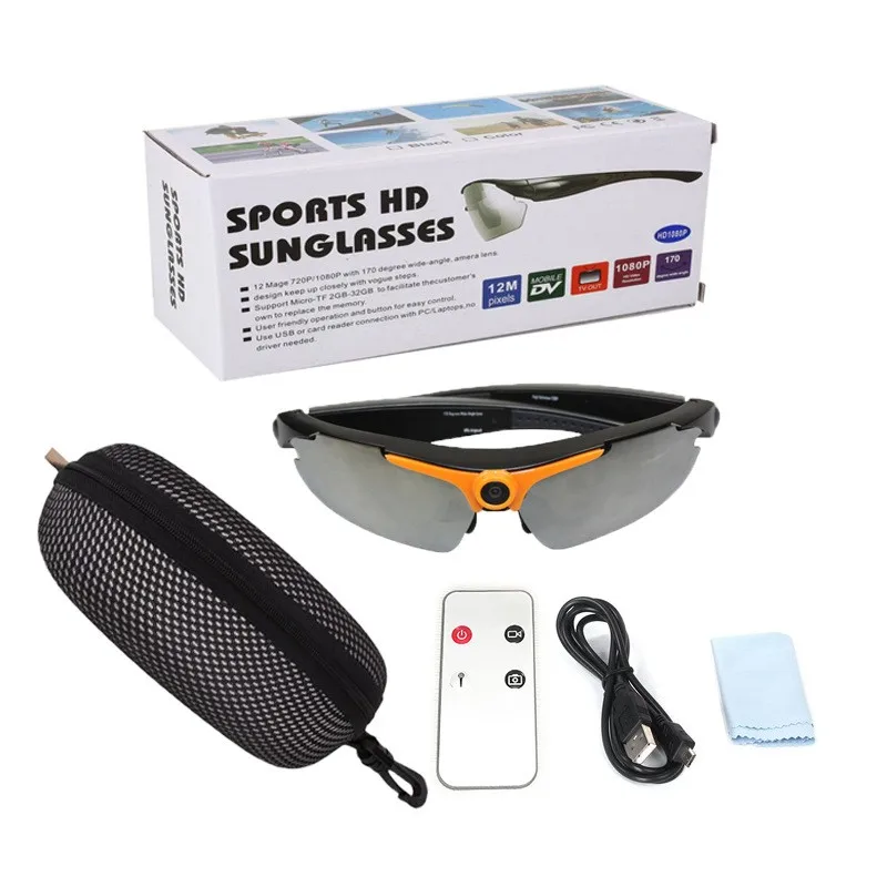 Солнцезащитные очки мини-камера черный/оранжевый мини DV видеокамера DVR видеокамера умные очки HD 1080P для спорта на открытом воздухе