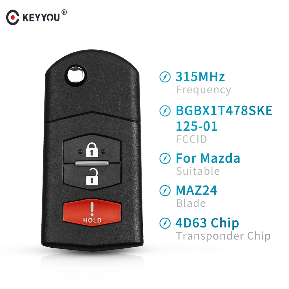 KEYYOU 315Mhz Remote Car Key BGBX1T478SKE125-01 Transponder Chip 4D63 For Mazda 2 5 2011- For Mazda CX-7 CX-9 2006-2013