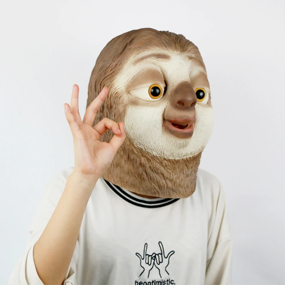 Latex Sloth Mask Zootopia Flash Sloth Mask Complete Latex Animal Head Mask Halloween Party Cosplay Prop Accessories Toys (9)