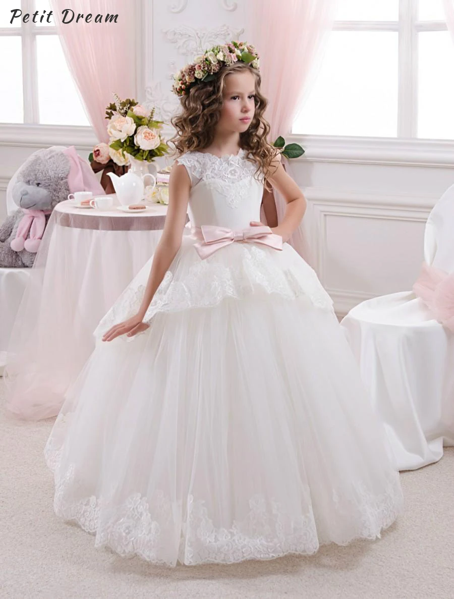 

Petit Dream Elegant Vestido de Primera Communion Romance Lace Up Off The Shoulder Lace Key Hole Soft Tulle Ball Gown 2-12 Year