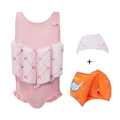 Pink Купальный костюм для девочек, плавучий жилет, купальный костюм, детский цельный купальник с рисунком для мальчиков, детский плавательный костюм, комплект - Цвет: Pink