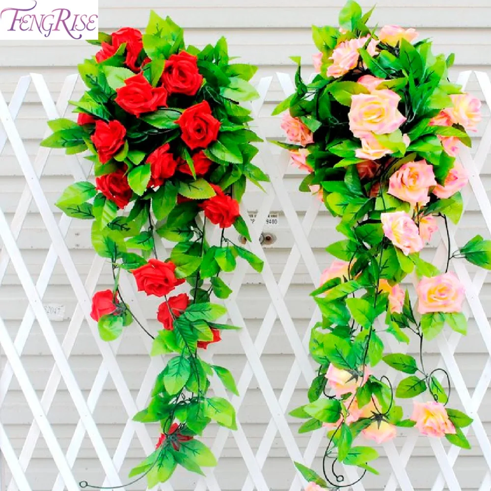 

FENGRISE Silk Roses Wedding Birthday Party Decoration Flower Artificial Ivy Vine Silk Fake Leaf DIY Hanging Garland Green Leaves