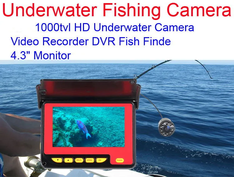 Underwater Fish Camera ICE Fishing Fish Finder 1000TVL 4.3" Monitor VIdeo Recording Camera DVR 8 infrared LED Sunvisor Fishfind