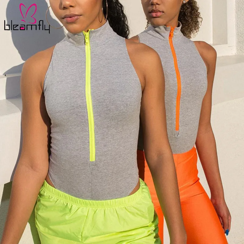 

Sexy Turtleneck Zipper Sleeveless Jumpsuit Rompers Slim Skinny Bodycon Bodysuits Summer Ladies Bodysuit Outfits 2019 Body Mujer