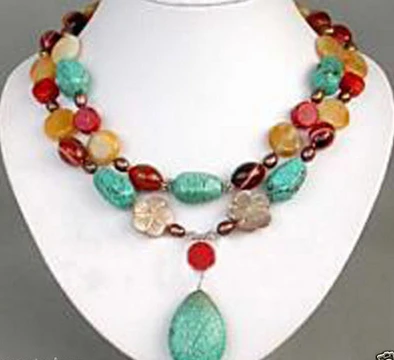 

N1382 Jewelry Turquoise Coral jade Pearl Necklace Pendant N Discount NEW