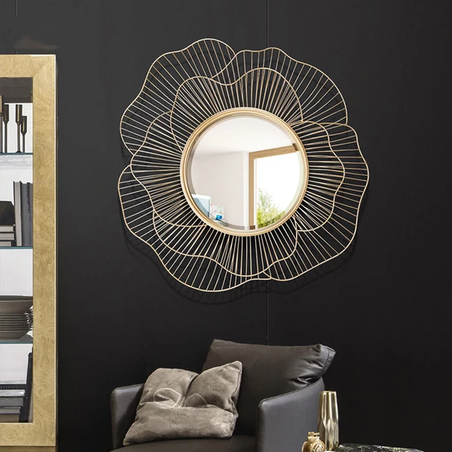 Modern Wrought Iron Wall Decorative Mirror Decoration Craft Wall Hanging Ornament Home Livingroom 3D Stereo Wall Sticker Murals Miroirs Cocooning.net