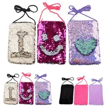 Женский чехол через плечо для сотового телефона, Детская сумка через плечо, блестящая сумка для девочек, маленький мини кошелек для монет