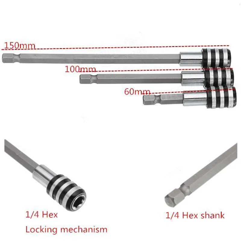 3 шт. 60/100/150 мм Quick Release дрель Отвёртки держатель бит 1/4 дюйма шестигранным хвостовиком удлинитель