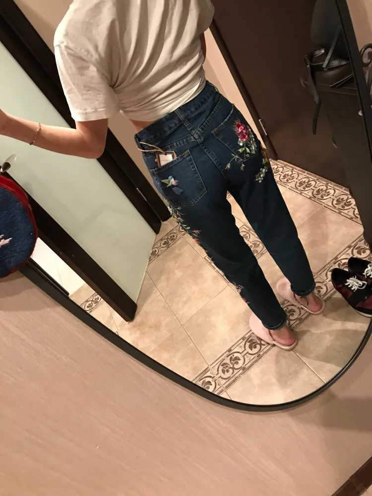 2018 Women's Three-dimensional 3D Heavy Bird Flower Embroidery High waist Slim Straight jeans Large yards (7)