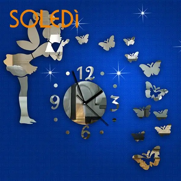 

Clock 29Pcs 3D Angel DIY Mirror Effect Wall Sticker Backdrop Decor Removable Mirror Effect Wall Clock Sticker for Kids Room