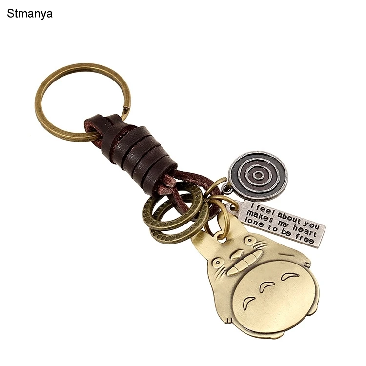 

Men's Retro Leather Keychain series alloy Meng Chong punk Neighbor Totoro leather Key Chain Key Ring Keyholder Ring Gifts 17360