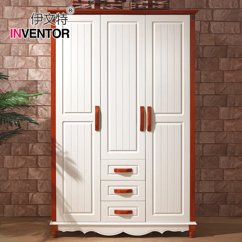 Mediterranean Solid Wood Sliding Door Wardrobe Three Large Wooden