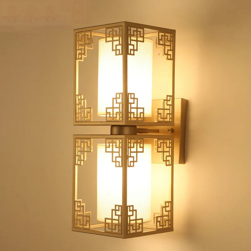 

High End Chinese Style Classical Elegant Copper Fabric E14*1/2 Wall Lamp For Living Room Bedroom Aisle Corridor Ac 80-265v 1120