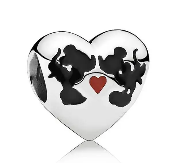 

Authentic 925 Sterling Silver Bead Charm Enamel Love Heart Minnie Mickey Mouse Kiss Beads Fit Pandora Bracelet Necklace Jewelry