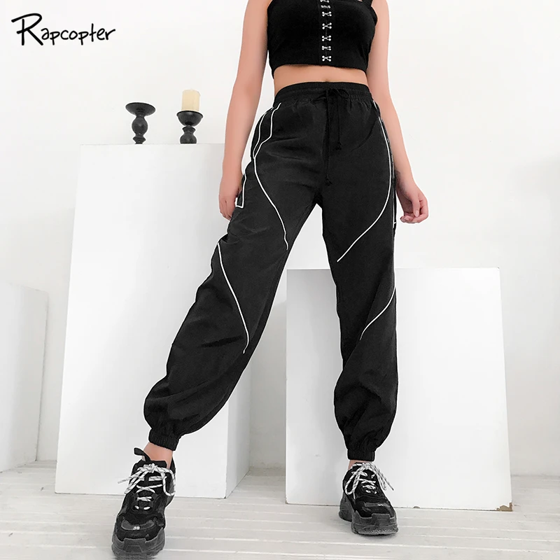 

Rapcopter Casual Striped Femme High Waist Pants Fashion Women Drawstring Streetwear Full Length Korean Loose Harajuku Pants 2019