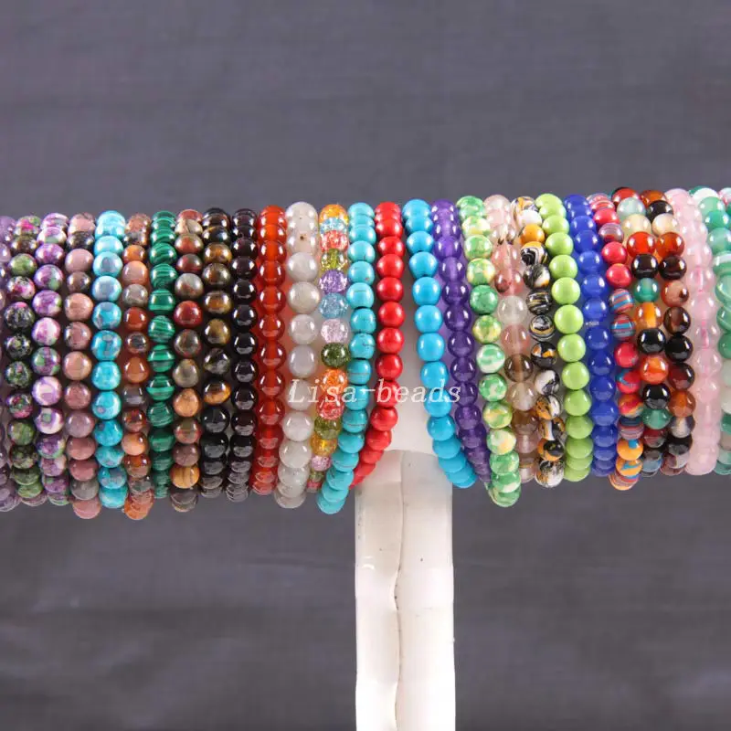 

Stretch 6mm Round Beads Natural Onyx Sandstone Howlite Lapis Jad Carnelian Opal Garnet Crystal Bracelet 7.2" 10Pcs H1481