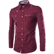 Новая модная мужская рубашка, популярная Повседневная приталенная Однотонная рубашка на молнии, британский стиль, мужская брендовая рубашка с длинным рукавом