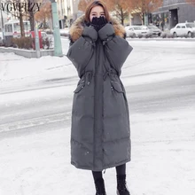 Зимняя куртка на утином пуху, женское длинное пальто, теплые парки, толстая женская утепленная теплая одежда с капюшоном и меховым воротником, зимняя верхняя одежда