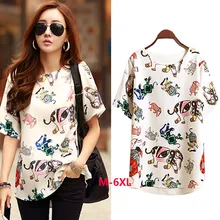 Плюс Размеры футболка M-6XL 3XL 4XL 5XL с круглым вырезом принт короткий рукав белый футболки Повседневное плюс Размеры женская одежда Высокое качество