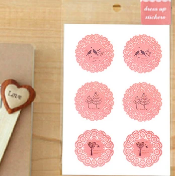 

Retail 300Pcs/Lot Cake Biscuits Sealing Stickers Pink Tranparent Lace Pattern
