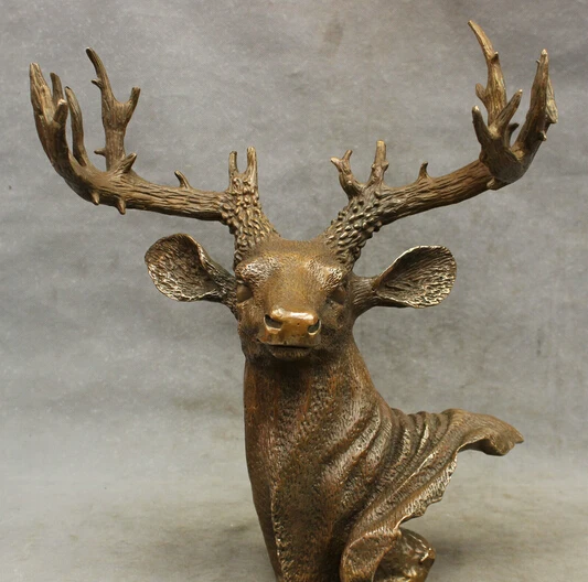 

shitou 001894 15" Chinese Bronze Copper Home FengShui Animals Deer Head Statue Art Sculpture discount 30% (C0324)