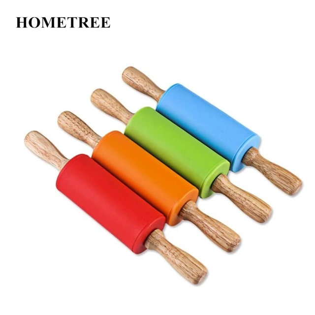 Hometree Silicone Rolling Pin For Kids Dough Pastry Roller Wooden Hometree Silicone Rolling Pin For Kids Dough Pastry Roller Wooden Handle Pins Baking Kitchen