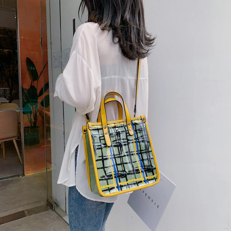 

HOT Sale 2019 Summer New Handbag High Quality PVC Transparent Women Bag Metallic Tote Bag Travel Bag