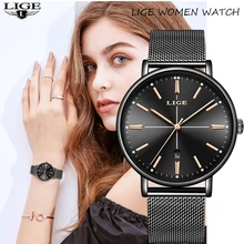 Оригинальные креативные часы LIGE, женские водонепроницаемые часы из нержавеющей стали, супер тонкие сетчатые часы с ремешком, женские часы, подарок, Relogio Feminino