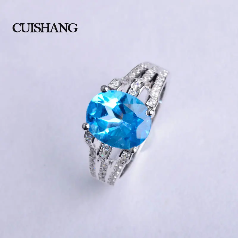 

CSJ Fine Jewelry 925 Sterling Silver Ring Blue Created Sapphire stone Women Wedding Anel Aneis Gemstone Rings