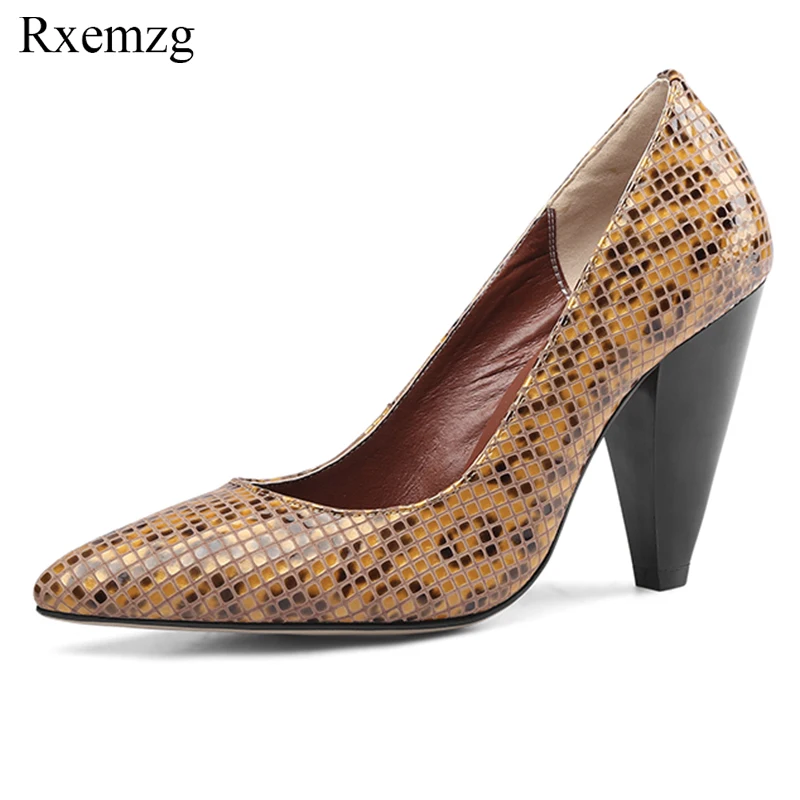 

Rxemzg genuine leather women shoes with high heels spring pointed toe women office shoes elegant ladies pumps plus size 33-43