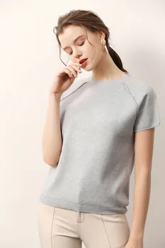 

2019 New Pattern Women Cashmere Sweater Round Collar Cave Decoration Behind Fine Yarn Good ventilation Pocket Style Pullover