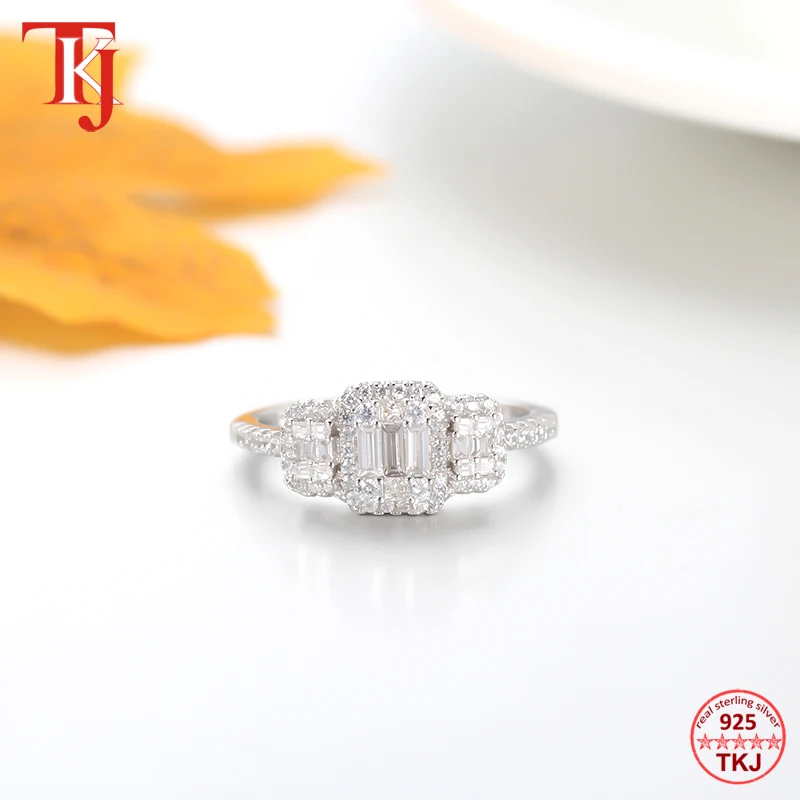 TKJ 925 Серебряное обручальное кольцо Багет Cz Цирконий палец кольца ...