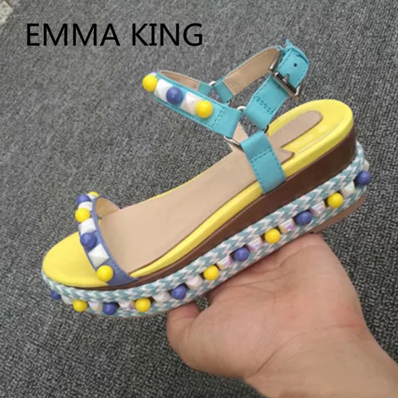 

2019 Fashion Platform Shoes Women Summer Wedges Sandals Open Toe Ankle Strap Creeper High Heels Ladies Rivets Gladiator Sandals