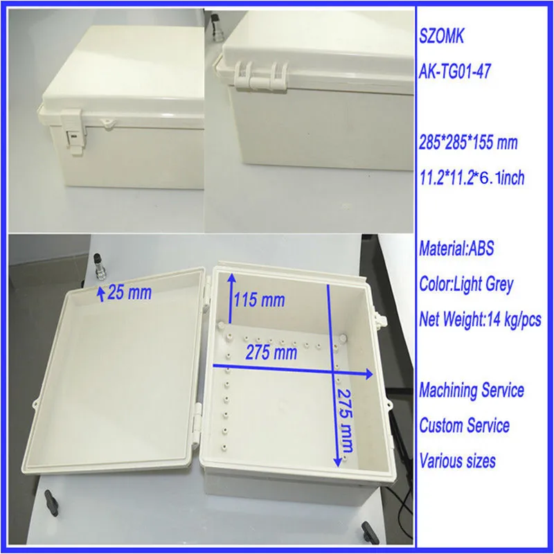 

10 pieces, electronics plastic enclosure for pcb enclosure, 285*285*155mm Instrument control box, 2015 new hot sales plastic box