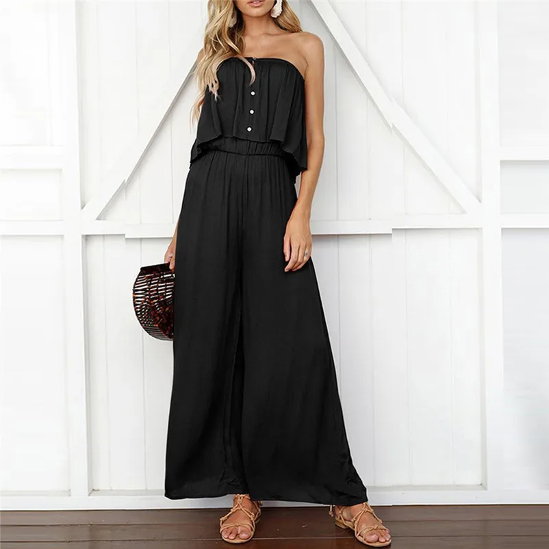 Overalls for Women 2018 Women's Fashion Overalls Party Clubwear Playsuit Jumpsuit Wide Leg One Shoulder Long Pants Pants F4
