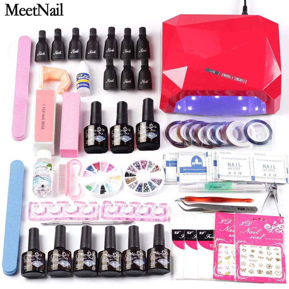 

36w LED Nail Lamp dryer with 6 Color nail polish Gel varnish base gel top coat manicure set nail kit tool set for manicure