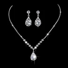 Cute Female Crystal White Zircon Stone Jewelry Set 925 Silver Chain Necklace Earrings Set Valentine's Day Gifts